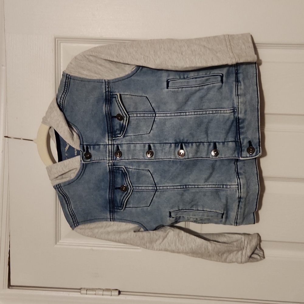 Faux denim / sweatshirt hood girls jacket